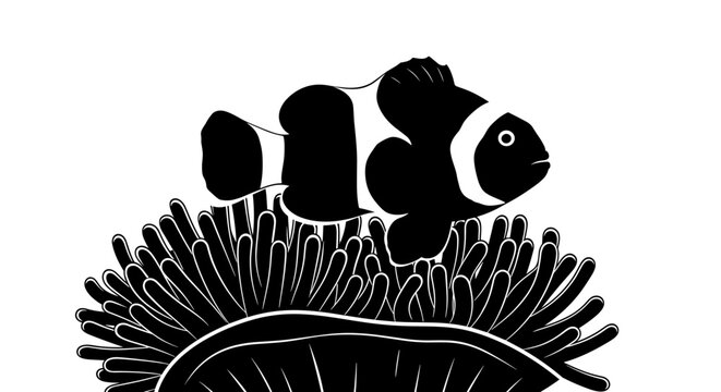 Black and white clownfish illustration.