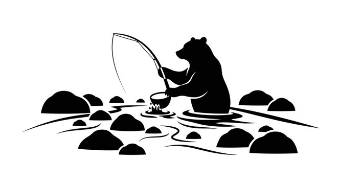 Black bear fishing in water.