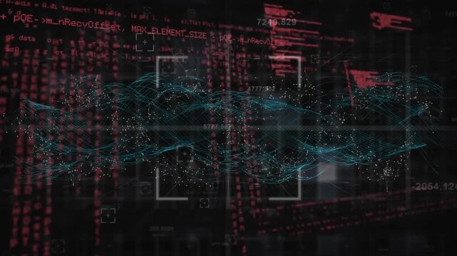 Animation of dna helix pattern and countdown in viewfinder over programming language