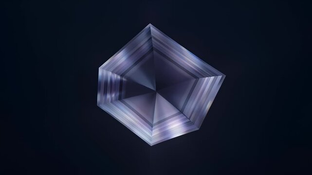 Abstract Geometric Gemstone Rotating Slowly Against Dark Background