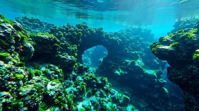 Underwater coral reef with arch