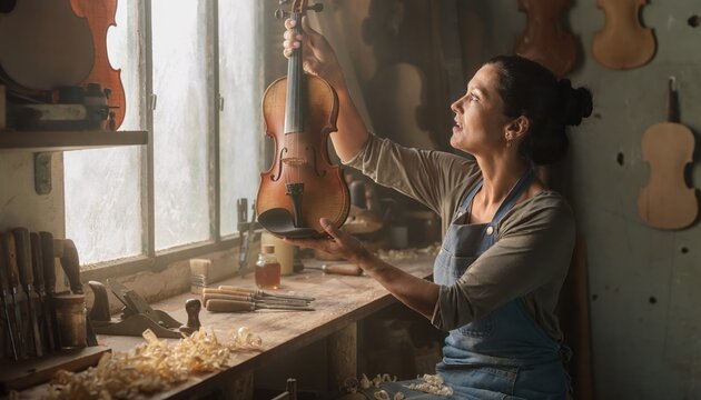 Luthier seul dans son atelier artisanat fabrication violon