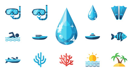 scuba diving icons set, snorkeling, ocean, water drop © Rizal
