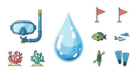 scuba diving icons set, snorkeling and ocean elements © Rizal