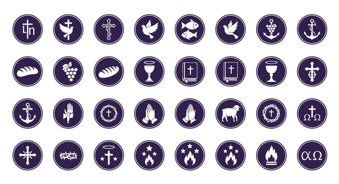 christian symbols icons set