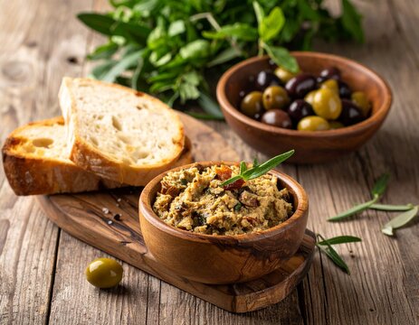 Olive tapenade Cyprus rustic wood