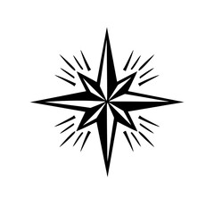 Obraz premium Elegant Black & White Compass Rose Icon: A Stunning Vector Symbol of Navigation, Direction, and Adventure. Perfect for Travel, Maritime, or Exploration Designs. Classic Nautical Star Graphic with Intr