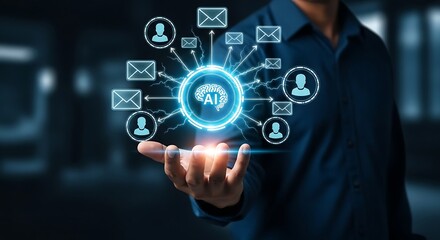 Fototapeta premium Advanced AI email technology automating communication between businesses and digital audiences worldwide
