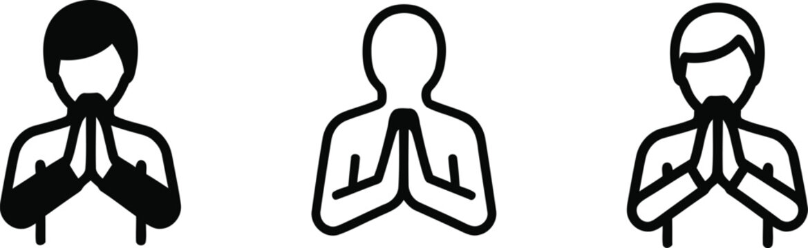 Prayer namaste greeting person icon meditation spiritual respect set