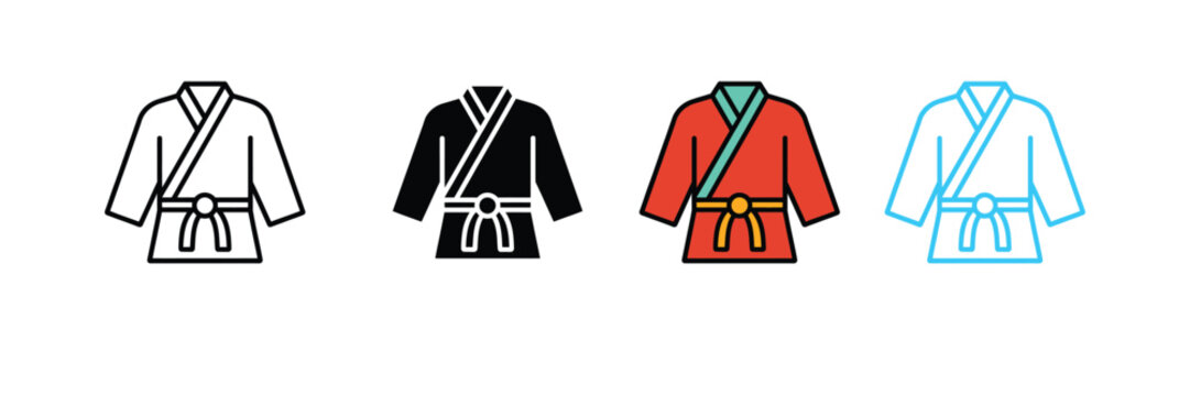 atrial Arts Karate Uniform Icon for Judo Training, Gi Kimono Apparel, and Combat Sports Gear. Symbol Vector Illustration.