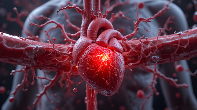Hemorrhage concept stoke infarct heart stop blood flow emboly on blood vessel or transfusion 3d rendering