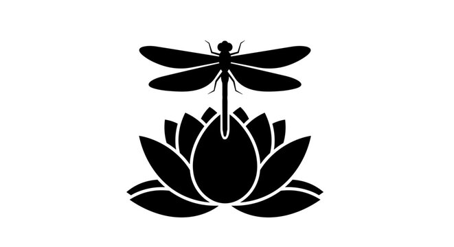 Black dragonfly on lotus flower 1.