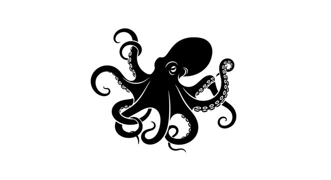 Black octopus on white background.