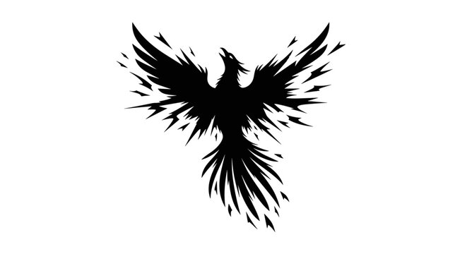 Black Phoenix Bird Silhouette Flying.