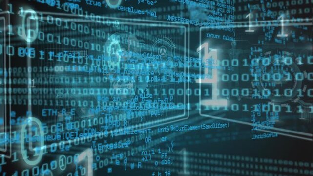 Animation of data processing and networks of connections over binary coding