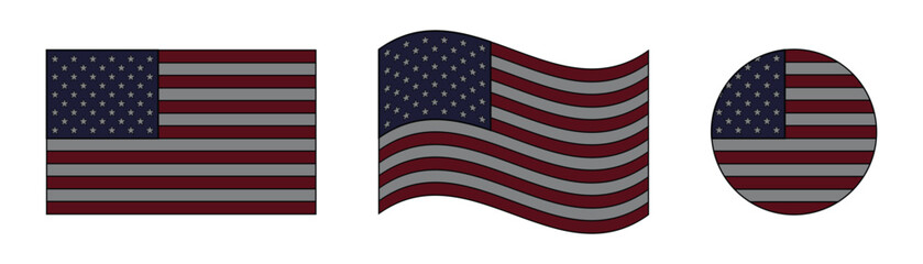 Fototapeta premium USA Flag Vector Set with Rectangle Waving and Circular United States National Symbols