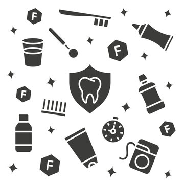 Set of dental instruments and symbol of tooth protection.