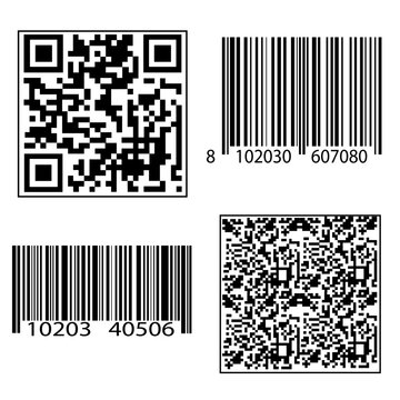 A set of QR codes and barcodes in vector format.
