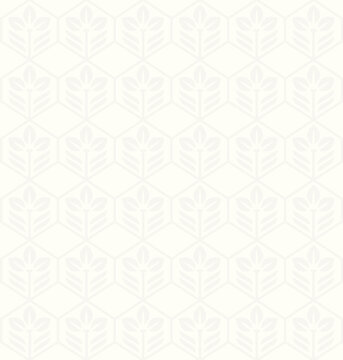 A light-colored seamless geometric pattern featuring leaves within hexagons.