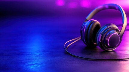 Modern headphones presented on vibrant purple surface audio accessory showcased atop striking purple surface