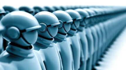 Obraz premium Blue figures arranged in neat rows figures stand in organized lines displaying blue hues