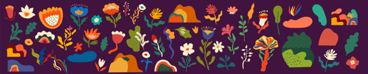 Beautiful flower collection with roses, leaves, floral bouquets, flower compositions. 