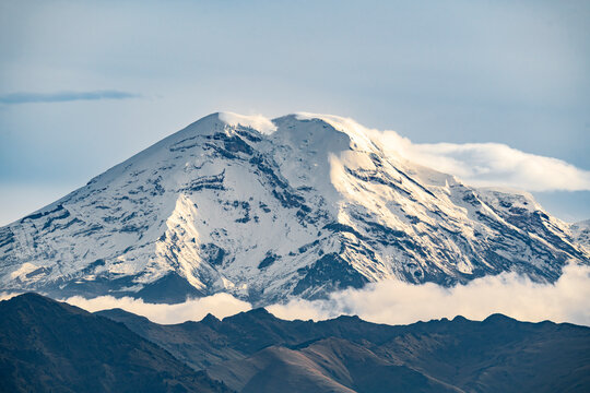 The Chimborazo volcano stands out in the Andes mountain range
