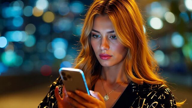 Woman with phone at night