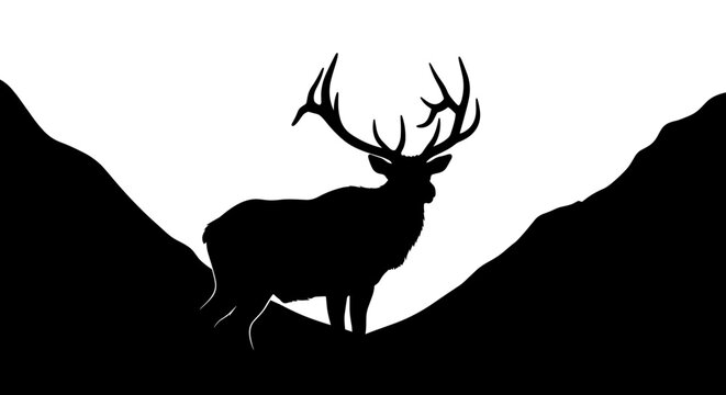Elk Silhouette Mountain Landscape Nature.