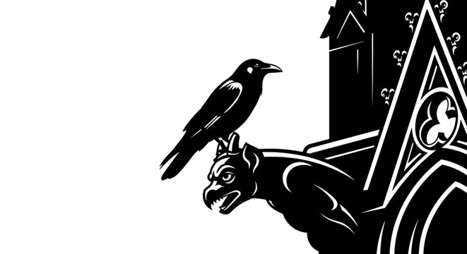Gothic Architecture Bird Illustration.