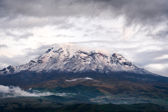 The Chimborazo volcano stands out in the Andes mountain range
