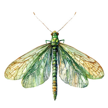 watercolor of Green Lacewing, vector, isolated on a white background.