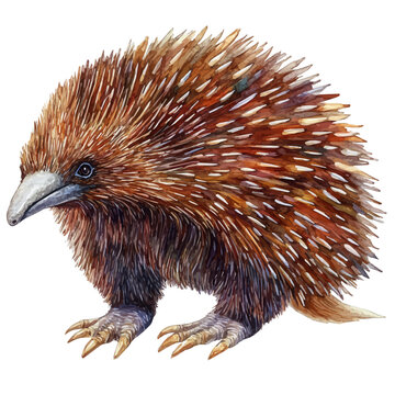 Echidna, watercolor illustration vector, isolated on a white background.