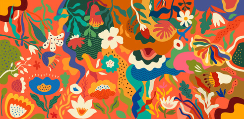 Obraz premium Floral art background. Colourful flower print design. 