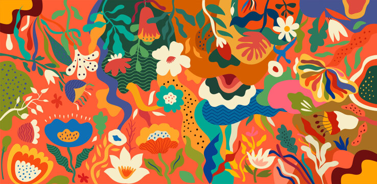 Floral art background. Colourful flower print design.
