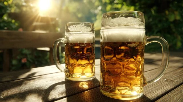 cold beer in a beer garden in summer on sunny day animation