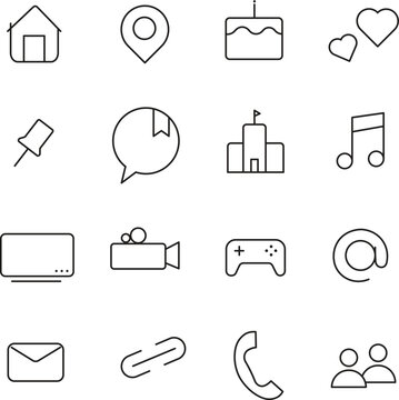 User Interface Icon Set Transparent Background Line UI Icons Home Location Chat Music Mail Phone Isolated