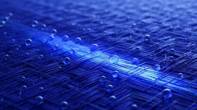 Close-Up of Water Droplets on Blue Woven Fabric Surface With Light Effect