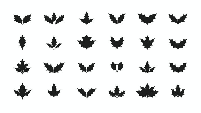 Black leaf silhouette vector icon collection. Diverse plant graphic elements for nature, Christmas, winter, autumn, and design projects.