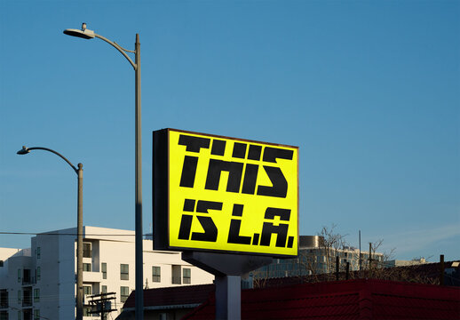 Real photo of Pylon Sign in Los Angeles at Sunset. PSD mockup.