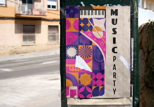 Real photo of guerrilla poster in Urban Area. PSD mockup.