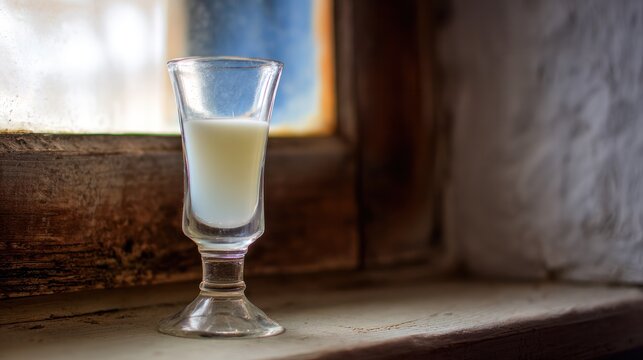 A glass of slender T&uuml;rkiye Laki, milky white after adding water. Beverage menu, designed specifically for dining menus and coffee shop brands, for sales representatives to use.