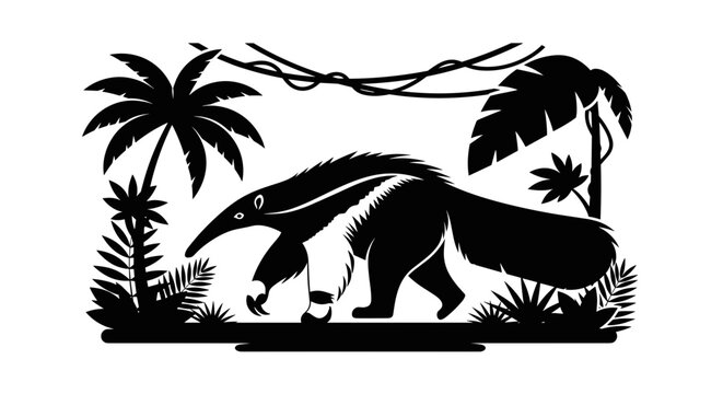 Black silhouette of anteater animal.