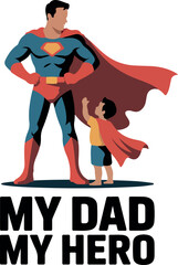 Fototapeta premium Father and son in superhero costumes with text cape