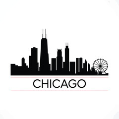 Fototapeta premium Chicago skyline silhouette with ferris wheel and city name typography