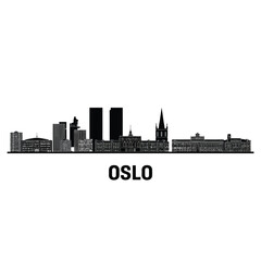 Fototapeta premium Oslo skyline illustration a monochromatic cityscape with prominent buildings