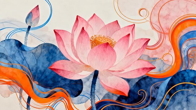 Lotus flower with abstract swirls