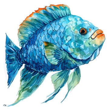 Parrotfish, watercolor illustration vector, isolated on a white background.