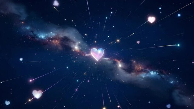 Epic cosmic explosion with galactic nebula and starburst effects in deep love space 4K Ai HD high quality video.