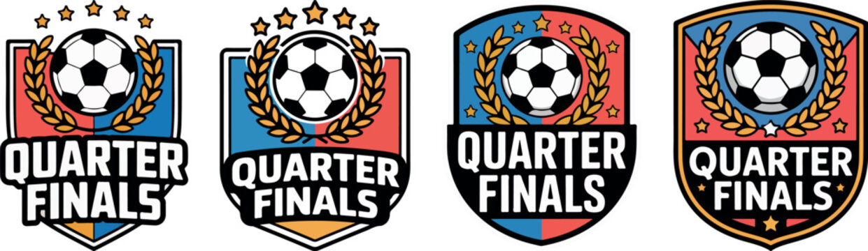 Four soccer quarter finals emblems with soccer balls and stars